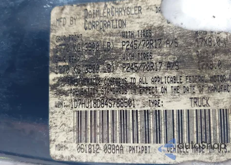 2004 Dodge Ram 1500 Slt/Laramie из США, поврежденный, VIN 1D7HU18D84S788501